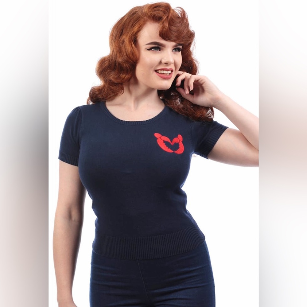 Collectif | "LIBBY LOBSTER LOVE" LOBSTER Fine Knit 50s SHIRT Top Rockabilly